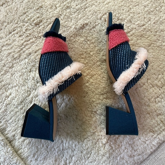 Charles & Keith Woven Fringe Mixed Media Slides Mules Heels Navy Red Pink 9 / 39 - Picture 4 of 12